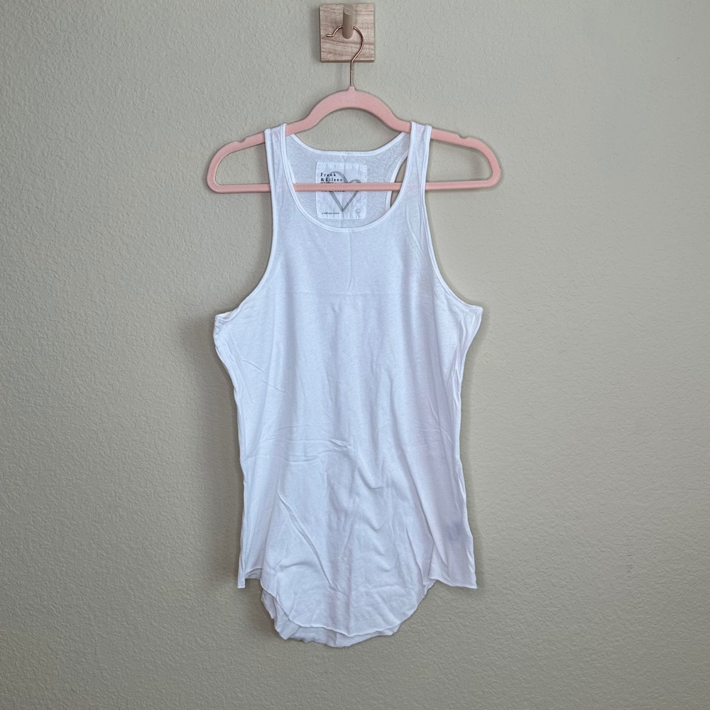 Frank & Eileen Tee Lab White Cotton Asymmetric Raw Hem Racerback Tank Top Large